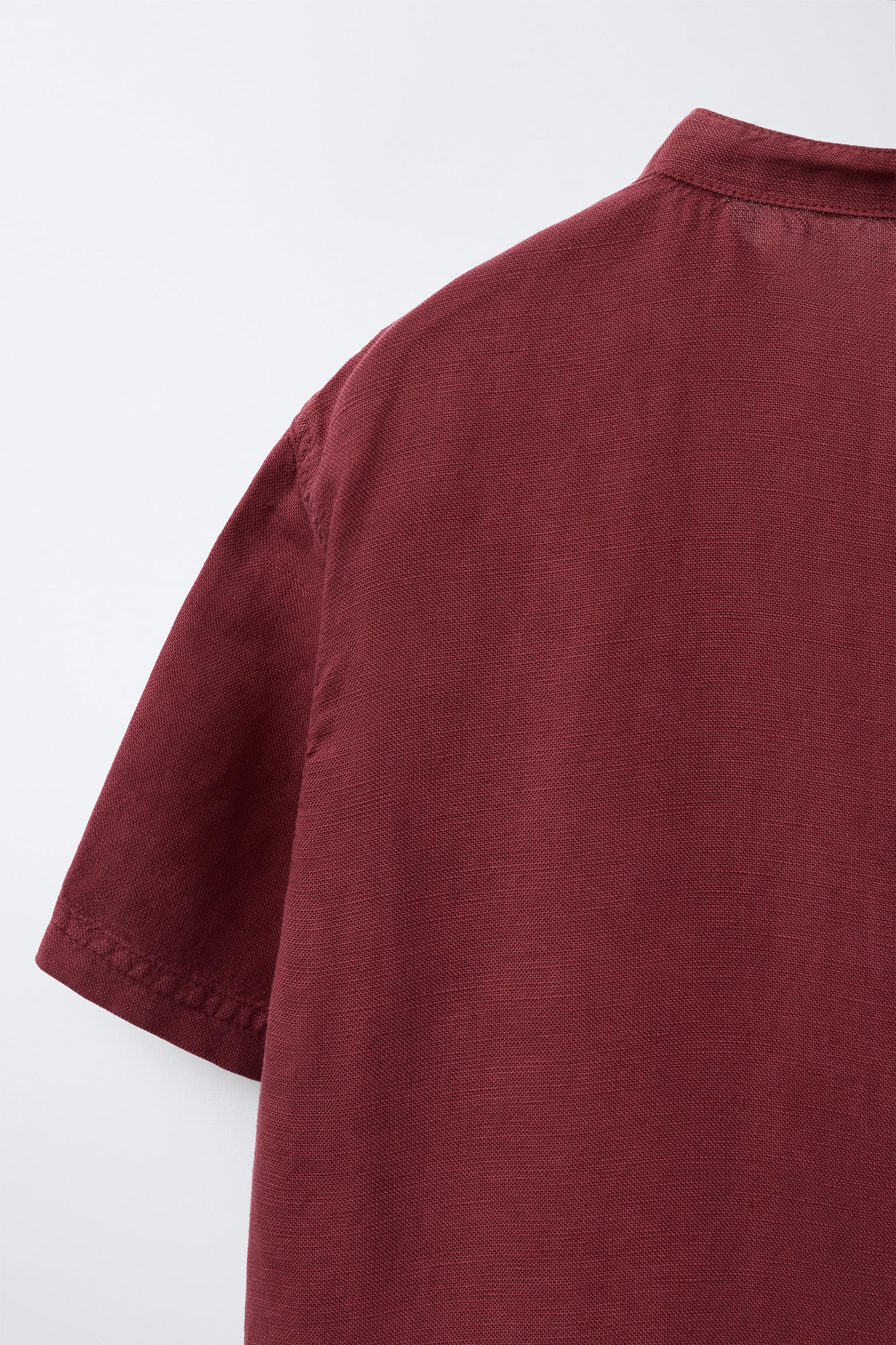 LINEN BLEND MANDARIN COLLAR SHIRT